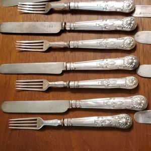 Antique 1700s French Silvered Brass Cutlery Flatware